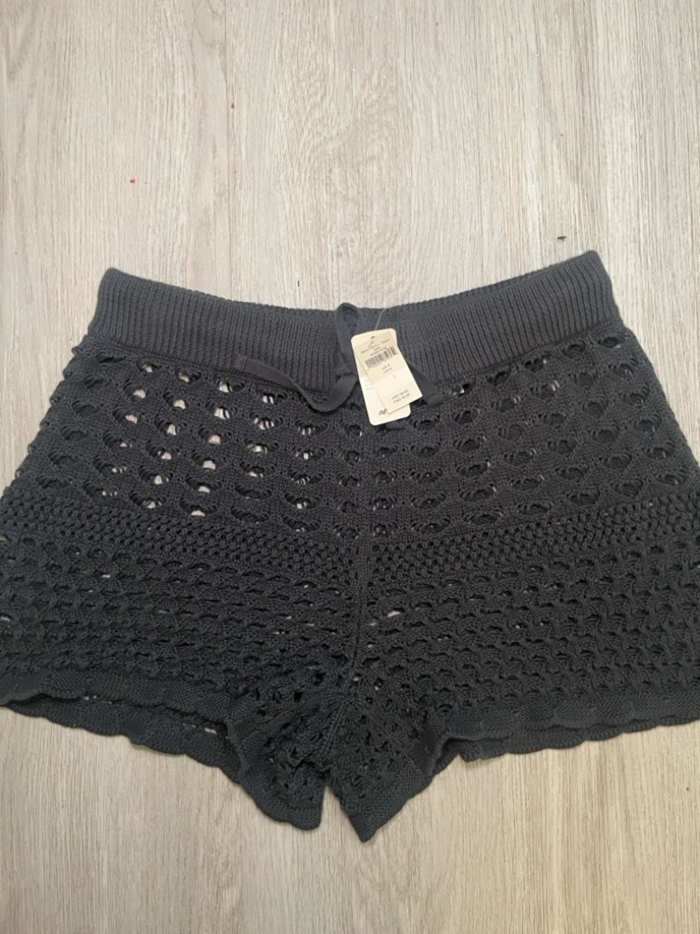 aerie Black Crochet High-Waist Knit Shorts Small